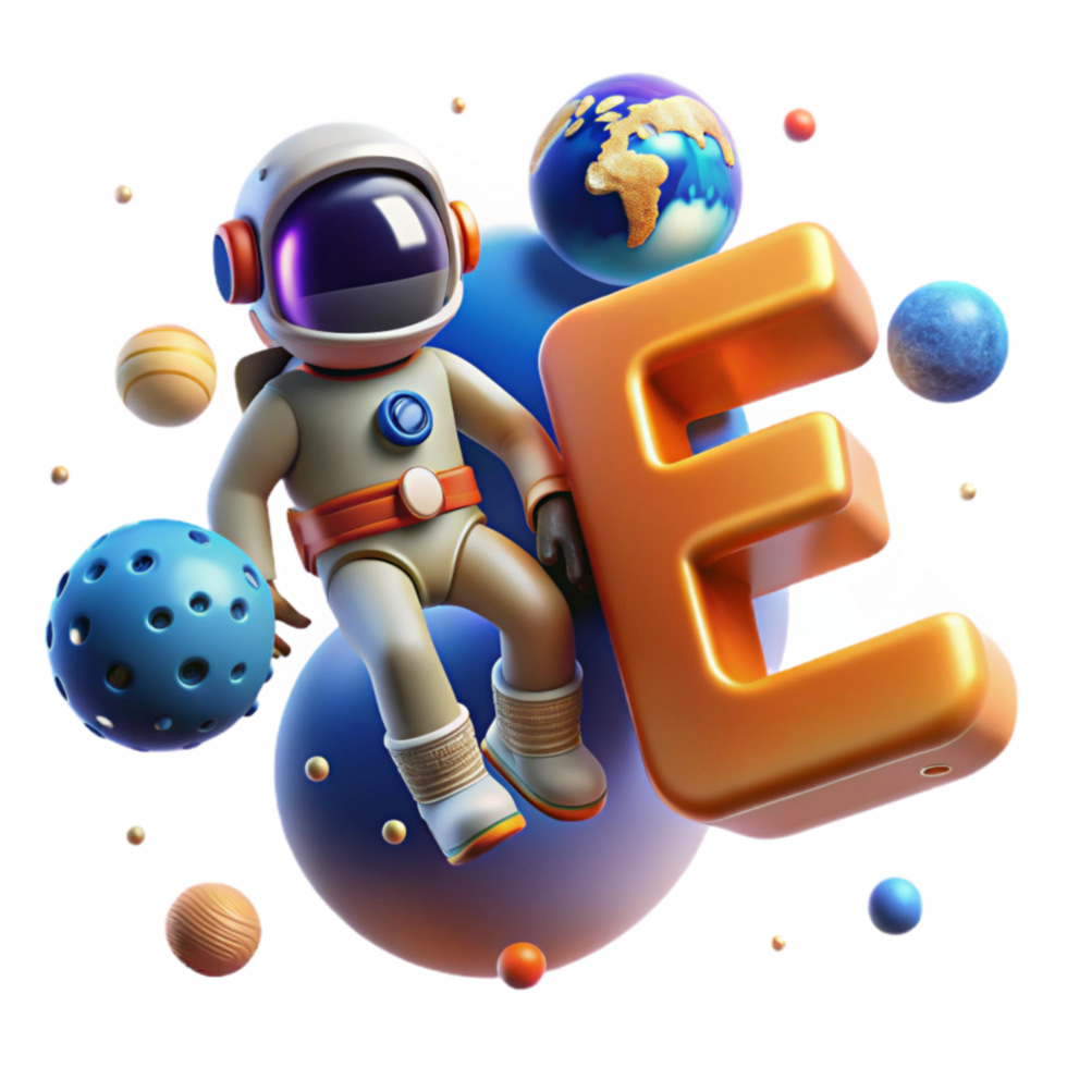 Astronaut on Letter E, Space Exploration png