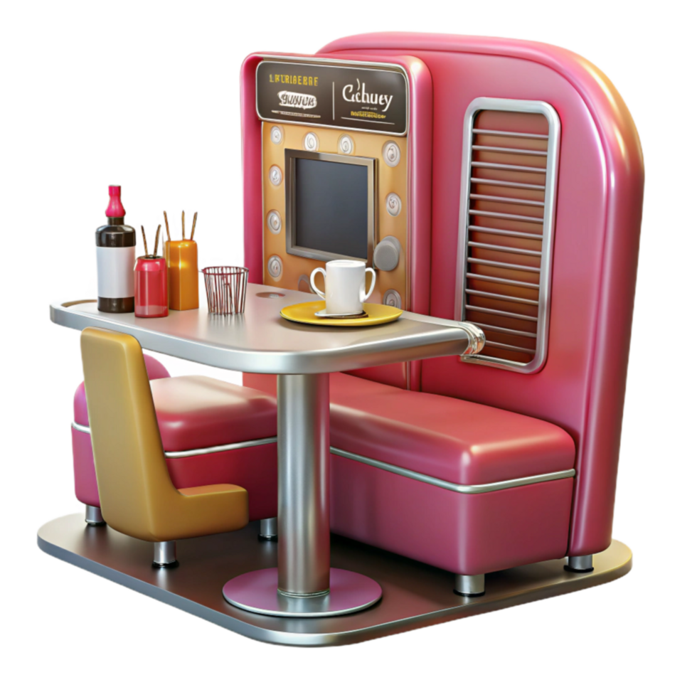Retro Diner Booth with Integrated Entertainment png