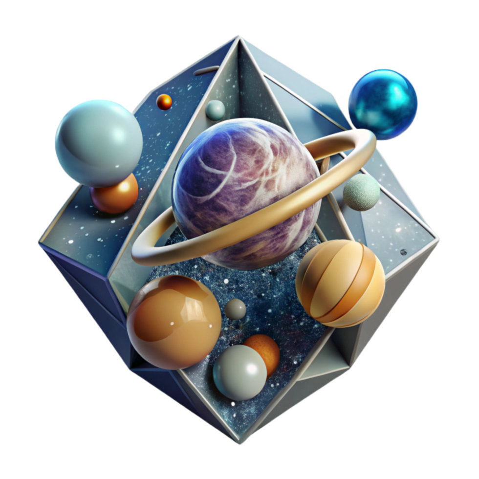 magnificent abstract Cosmic Geometry Planets in a Crystal authentic png
