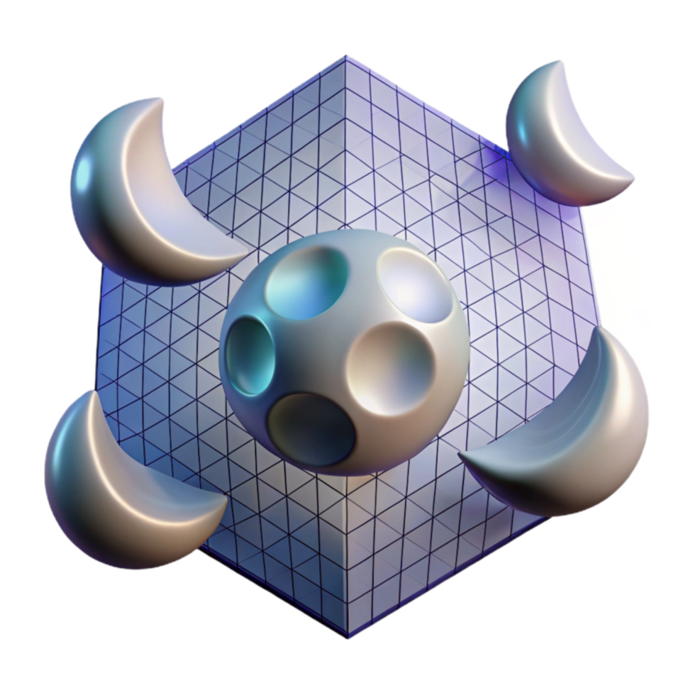 extraordinary minimalist Abstract 3D Moon Phases on Geometric Cube premium png