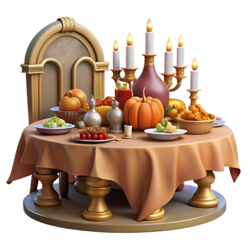 Autumn Harvest Feast Table Setting with Pumpkins Candles png