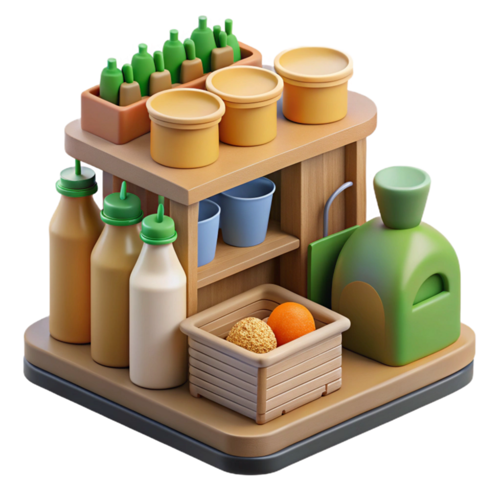 3D Render of a Small Food Stand with Produce and Condiments png