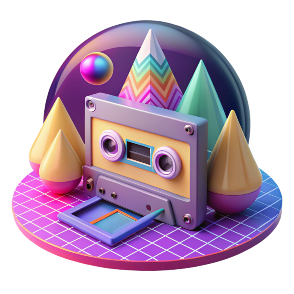 Retro Cassette Tape with 80s Geometric Shapes png