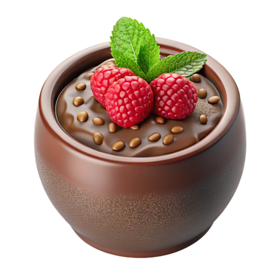vibrant contemporary Chocolate Mousse Dessert with Raspberries and Mint genuine png