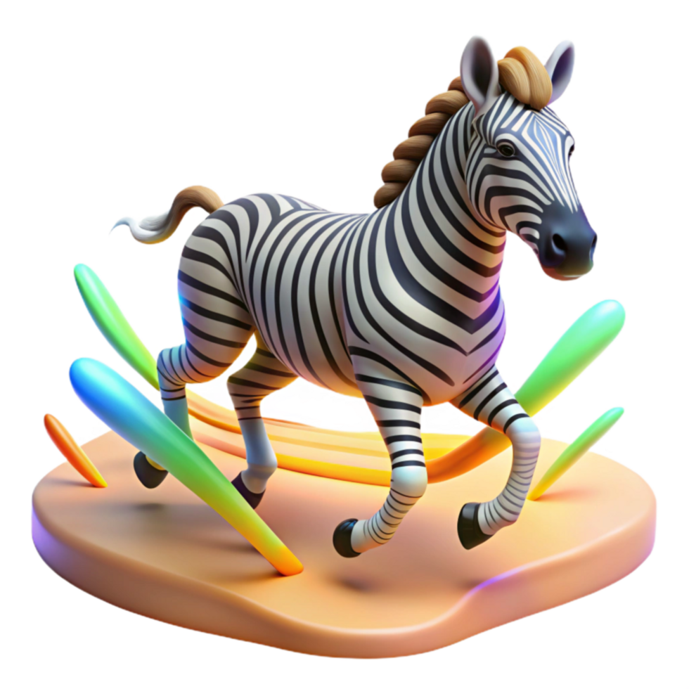 serene contemporary Running Zebra 3D Render Colorful Abstract Background premium png