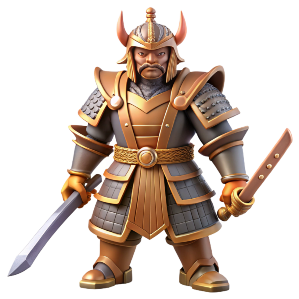 elegant traditional Fantasy Warrior 3D Render of Armored Figure with Sword premium png