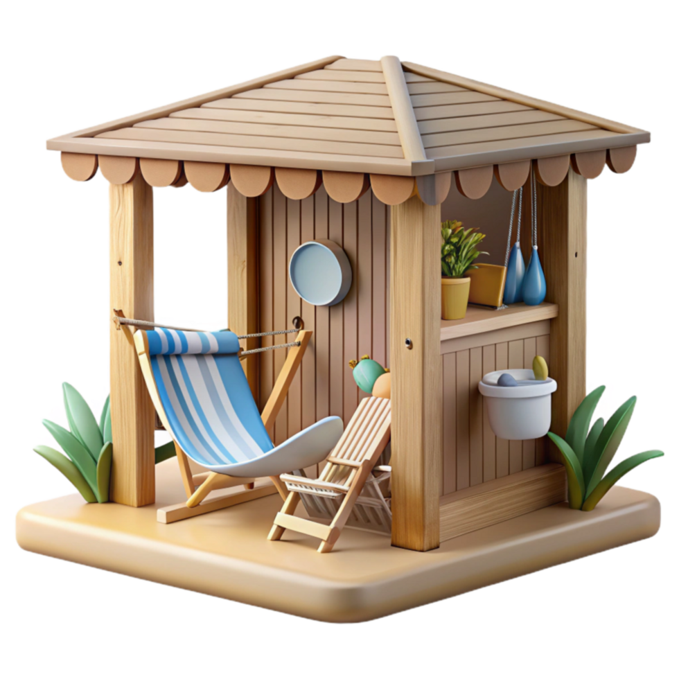 beautiful vintage Relaxing Beach Hut with Hammock and Chairs genuine png