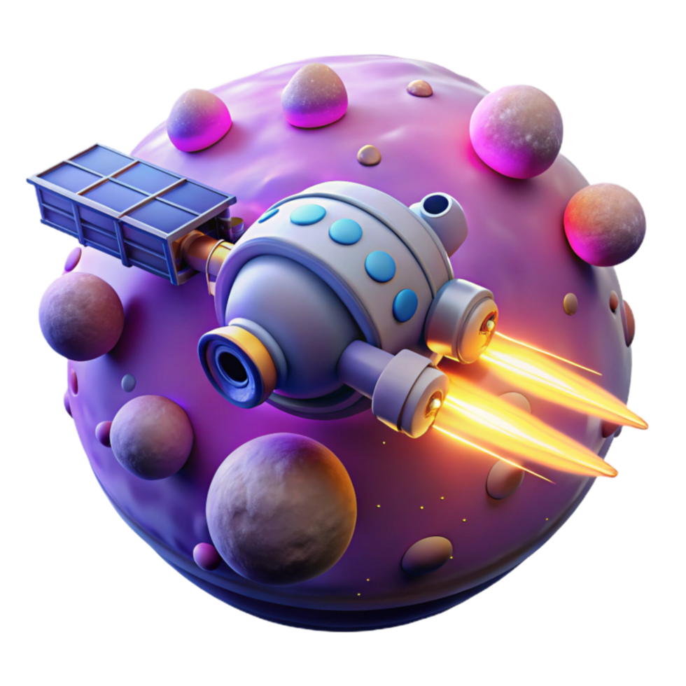 Spacecraft Exploring Alien Planet 3D Render png