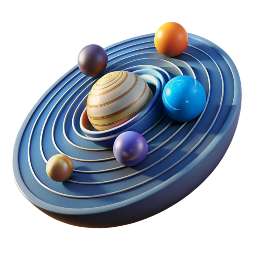 impressive contemporary Abstract Planetary System Colorful Orbits and Celestial Bodies authentic png