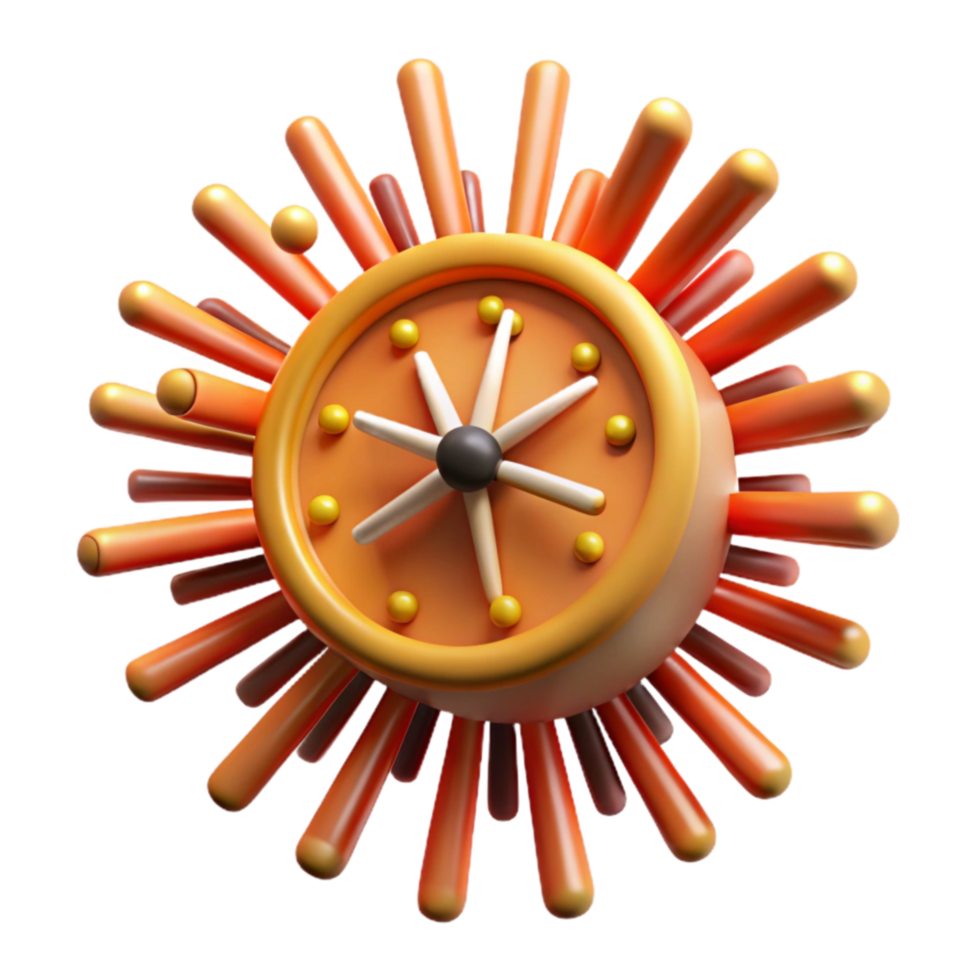 Abstract Clock Design Time, Rays, Orange, 3D Render png