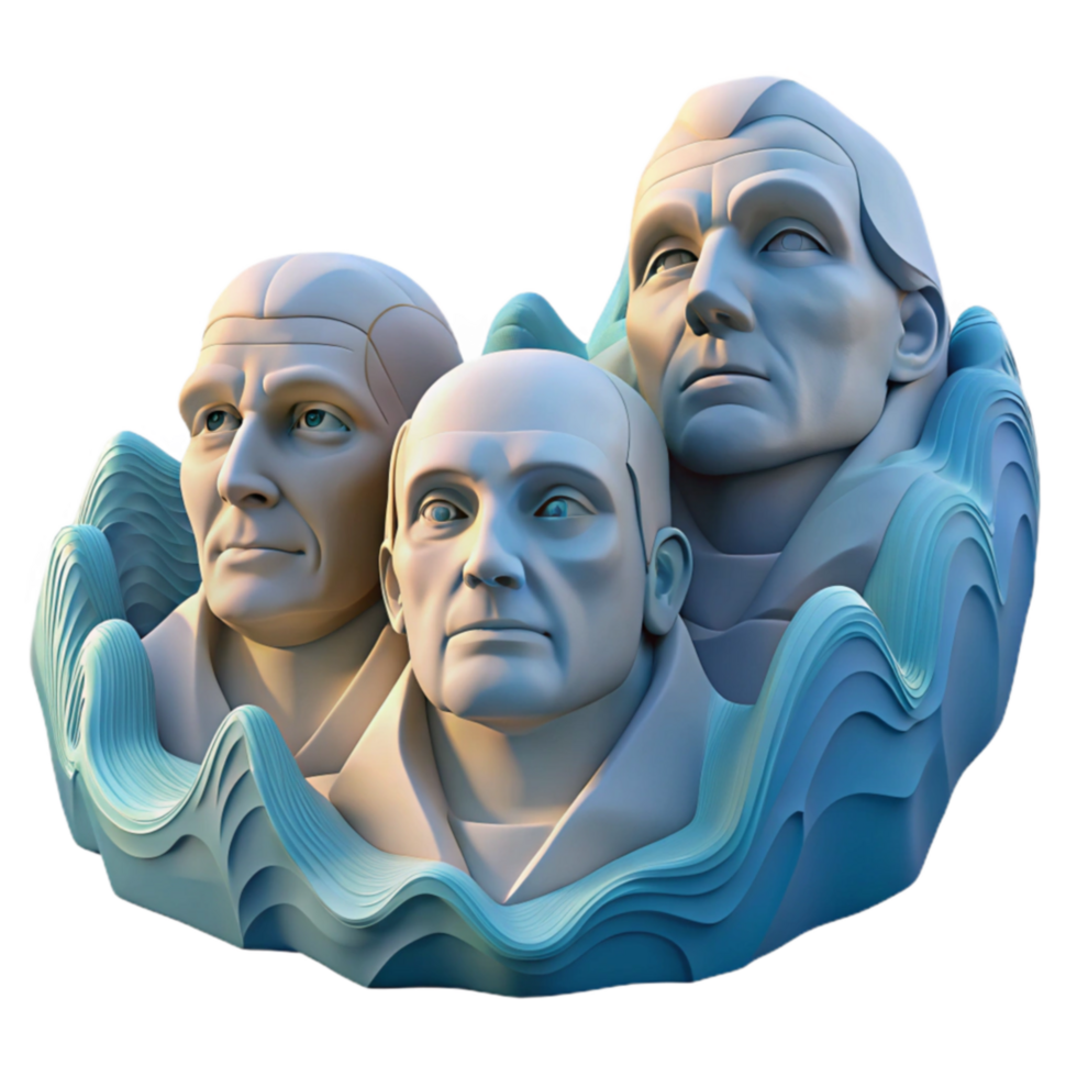 serene vintage Sculptural Trio Emerging from Waves 4K png