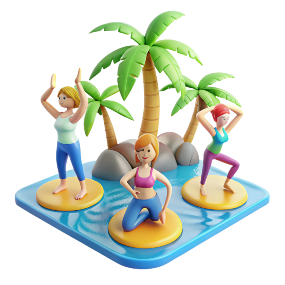 vibrant traditional Tropical Fitness Yoga and Exercise on Island Paradise 4K png
