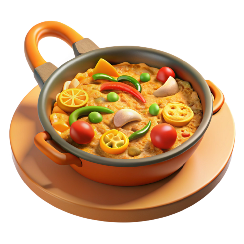 dramatic rustic Delicious Vegetable Stew in Orange Pot high resolution png