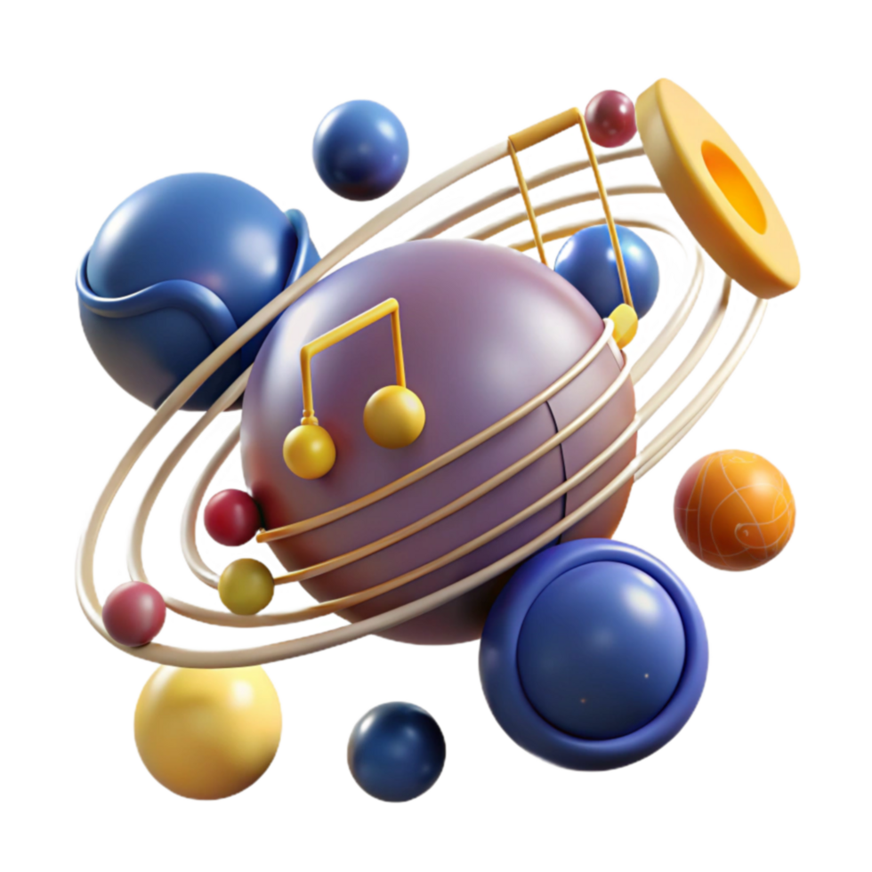 serene rustic Abstract Music Galaxy 3D Render of Musical Spheres authentic png