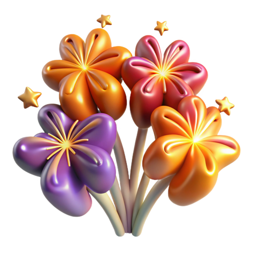 elegant rustic Shiny 3D Flower Bouquet, Colorful Blooms genuine png