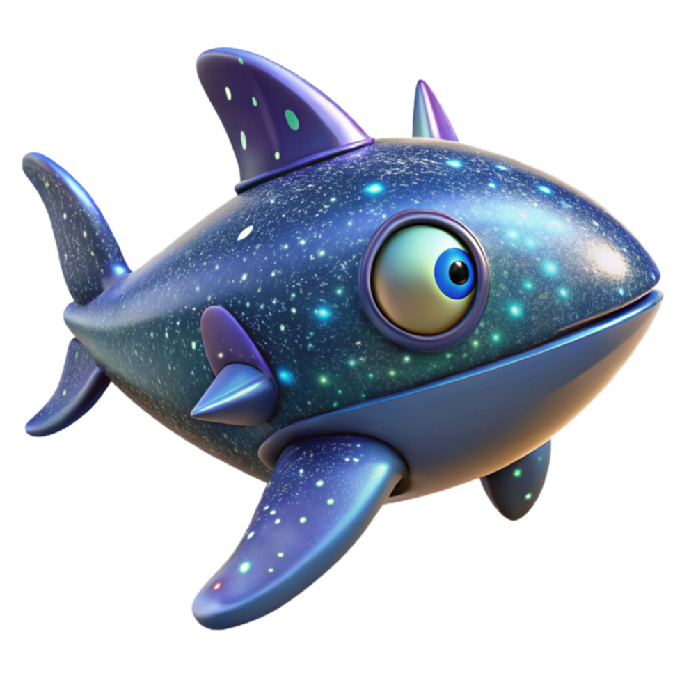 stunning modern Cosmic Shark 3D Render of a Glowing, Cartoon Fish high resolution png
