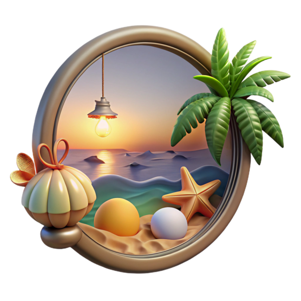 magnificent abstract Sunset Beach Scene Summer Vacation 3D Render original png