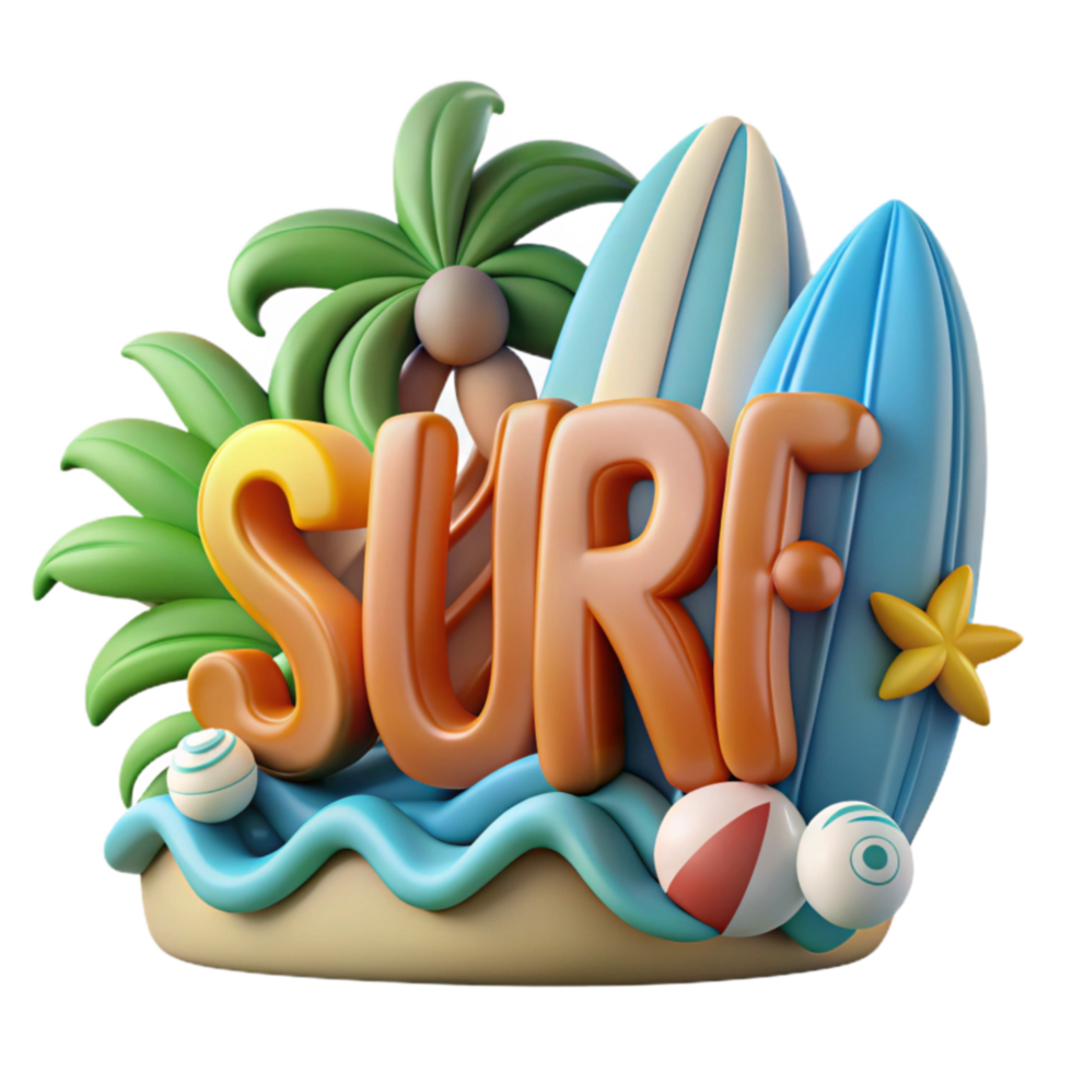 Summer Surf Fun 3D Beach Scene png