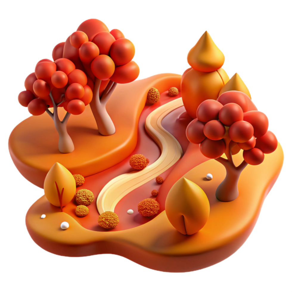 beautiful minimalist Autumnal Landscape 3D Render of Stylized Fall Scene premium png