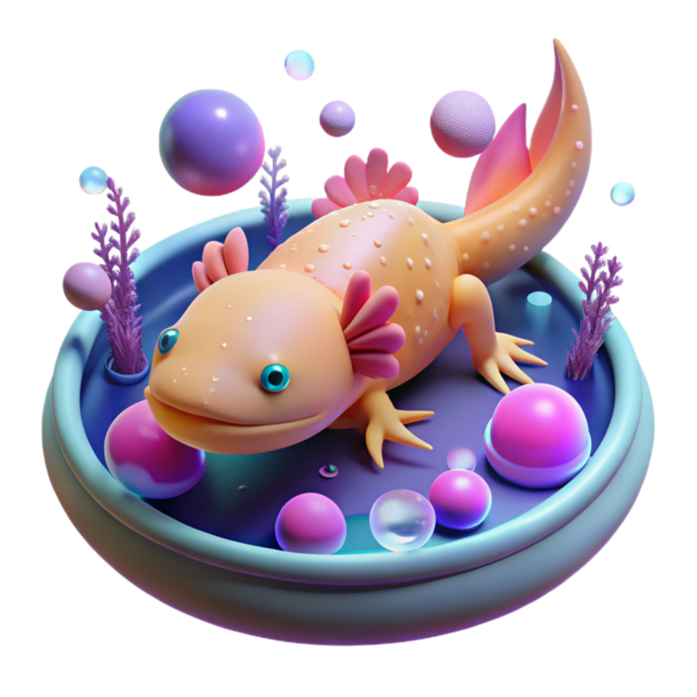 extraordinary minimalist Adorable 3D Axolotyl in Vibrant Underwater Scene high quality png
