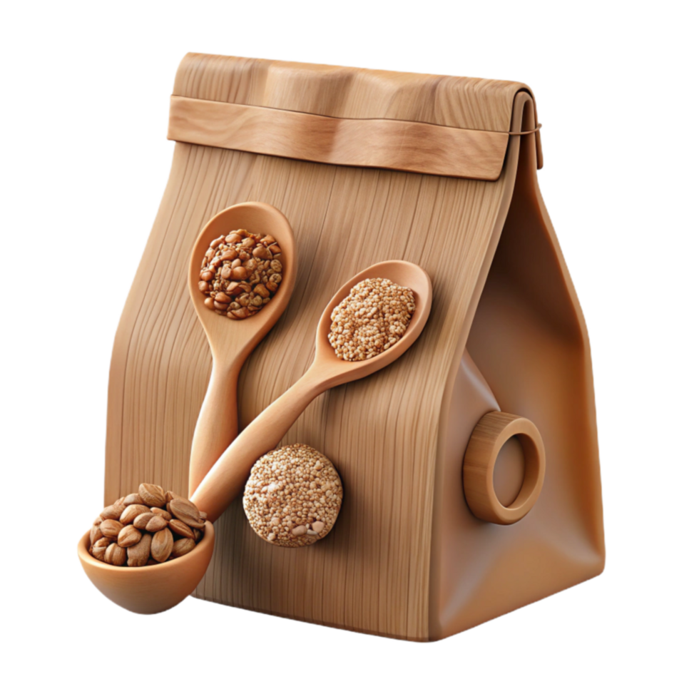 magnificent minimalist Wooden Package of Assorted Seeds and Nuts detailed png