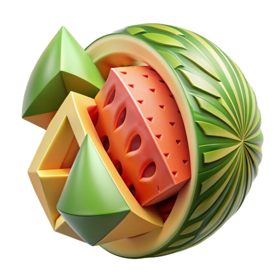 impressive modern Abstract Fruit Geometry Watermelon Melon 3D Render genuine png