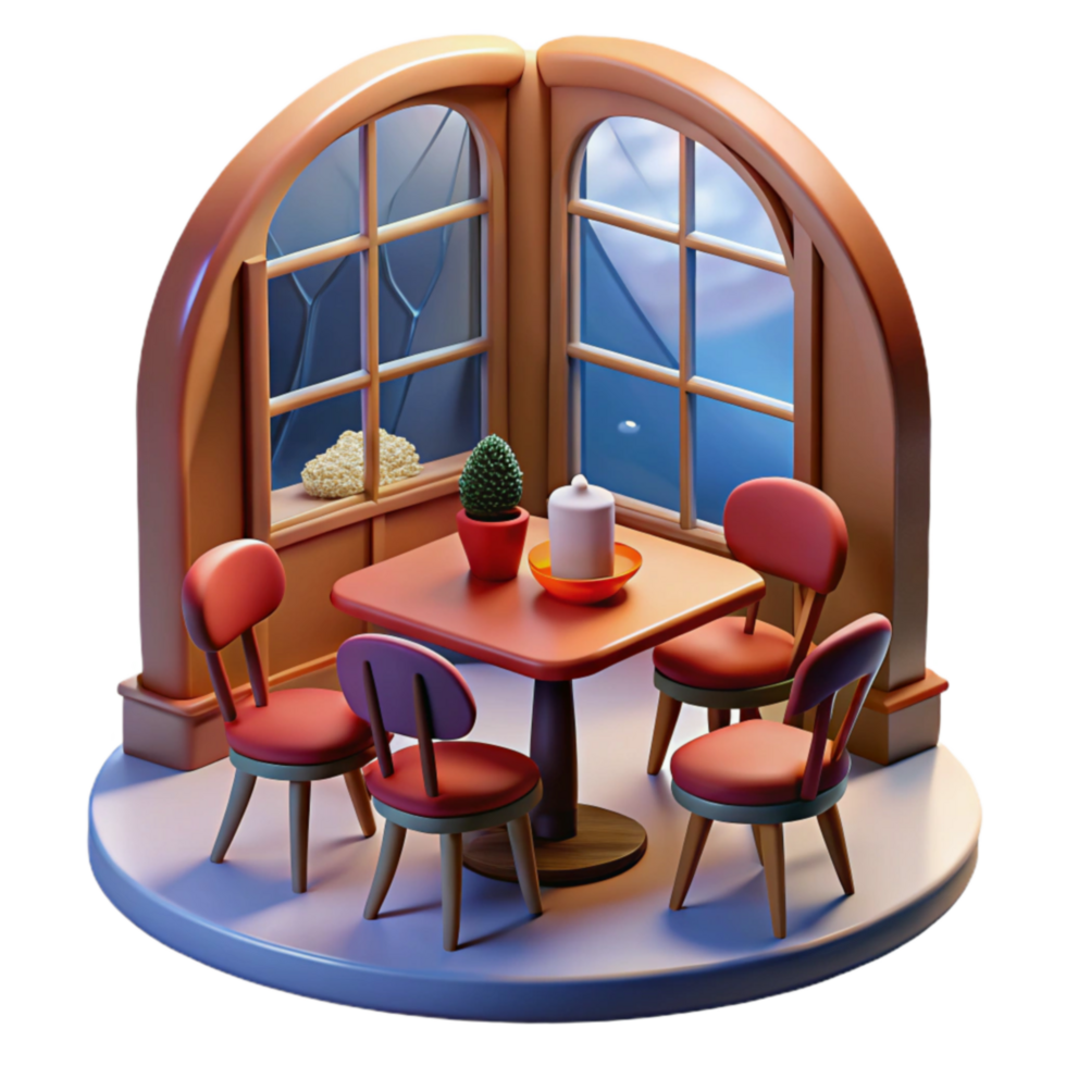 magnificent modern Cozy Corner Table Setting Nighttime View 4K png