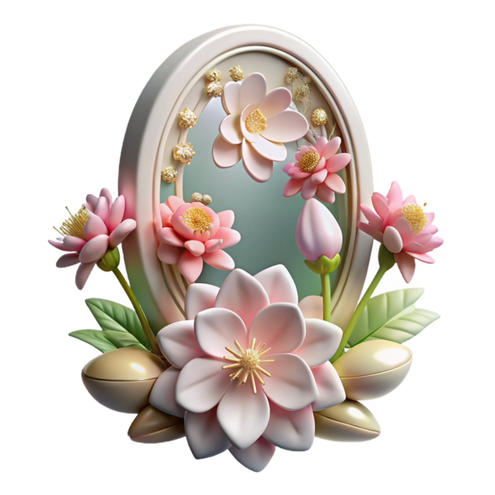 Floral Oval Frame 3D Render of Pink Flowers png