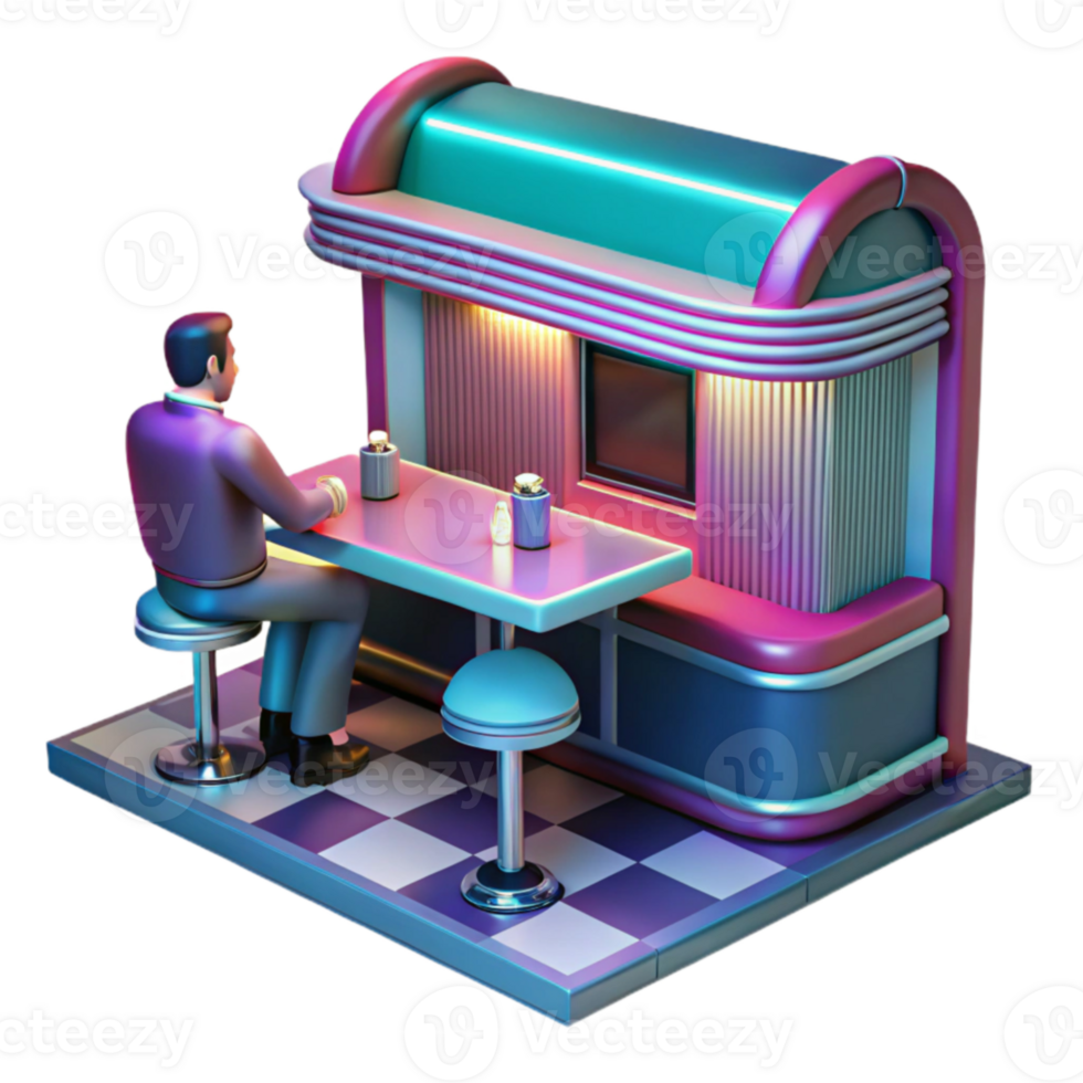 Retro Diner Counter 3D Render of a Vintage Cafe png