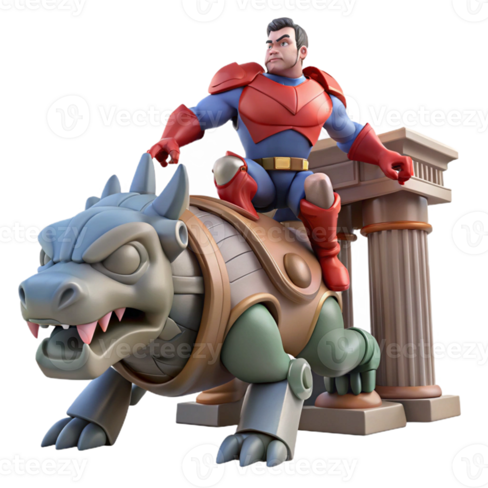 serene modern Superhero Riding Mechanical Beast Fantasy Figure authentic png