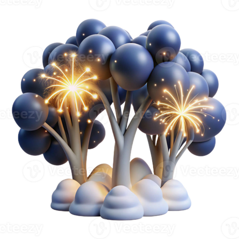 dramatic rustic Festive Fireworks A 3D Render of Sparkling Trees original png