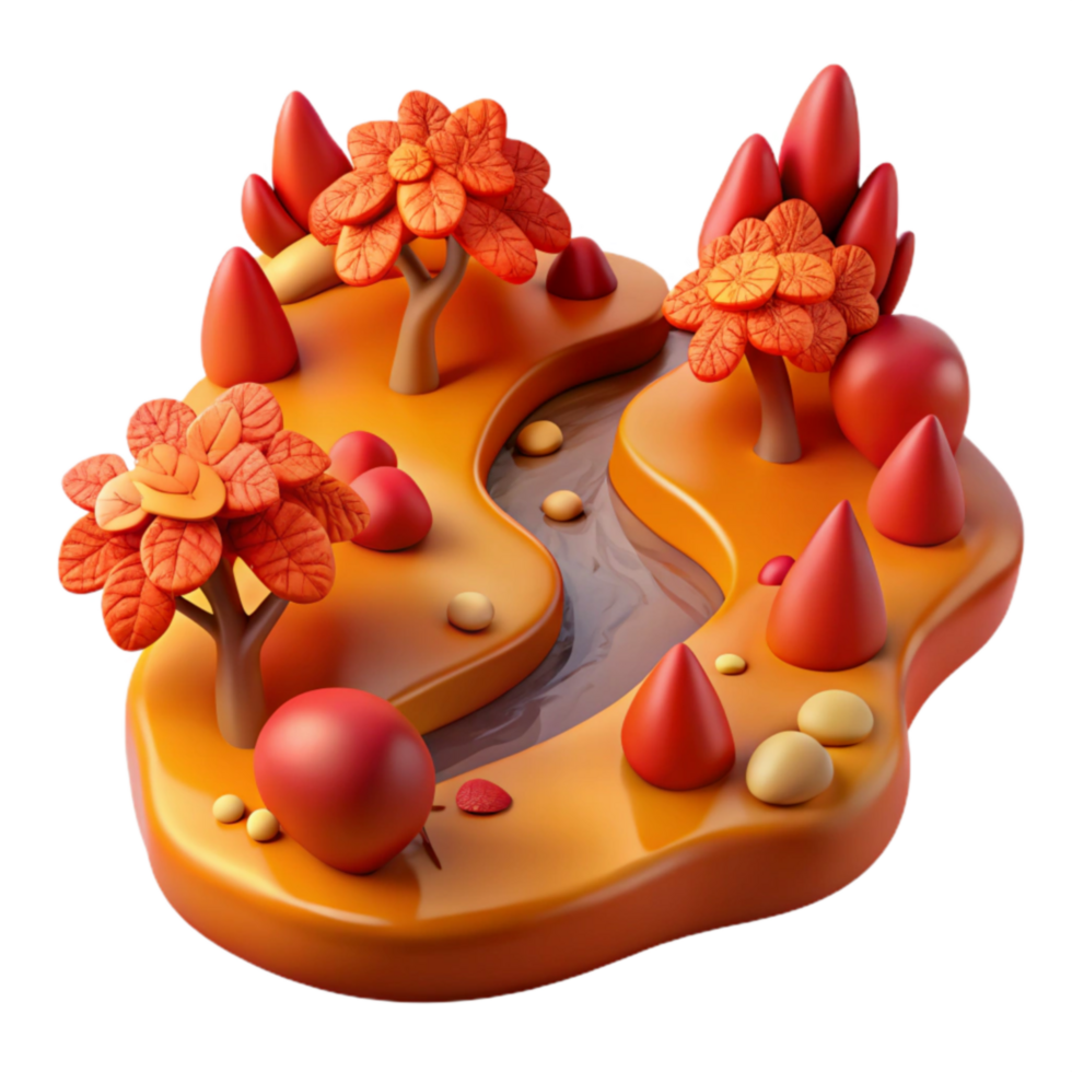 vibrant classic Autumnal Stream Landscape 3D Render of Fall Scene authentic png