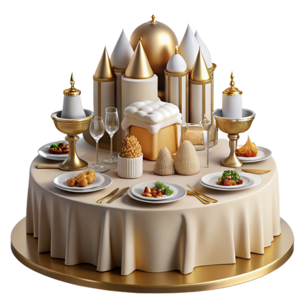 serene rustic Elegant Golden Table Setting with Festive Food 4K png