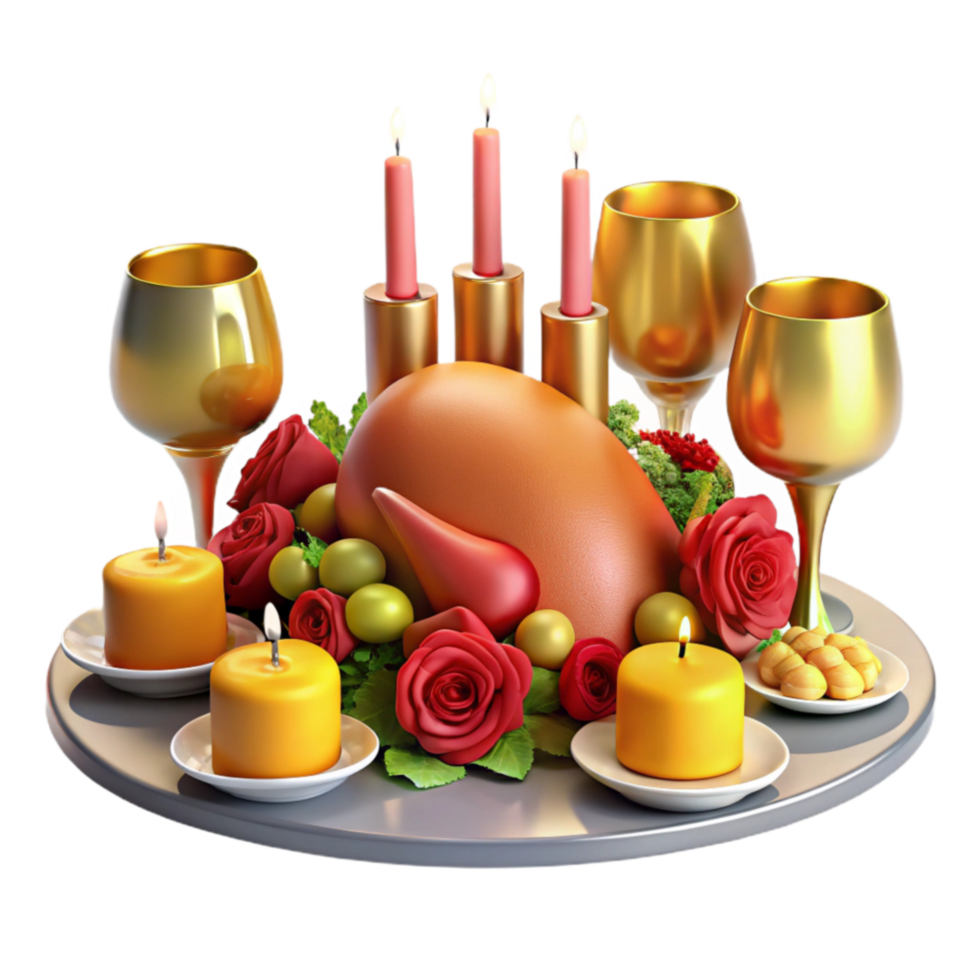 Festive Roasted Turkey Dinner Table Setting png