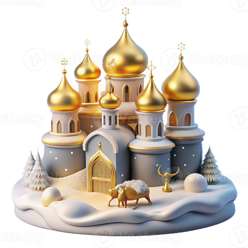 dramatic creative Winter Wonderland Castle Festive 3D Render professional png