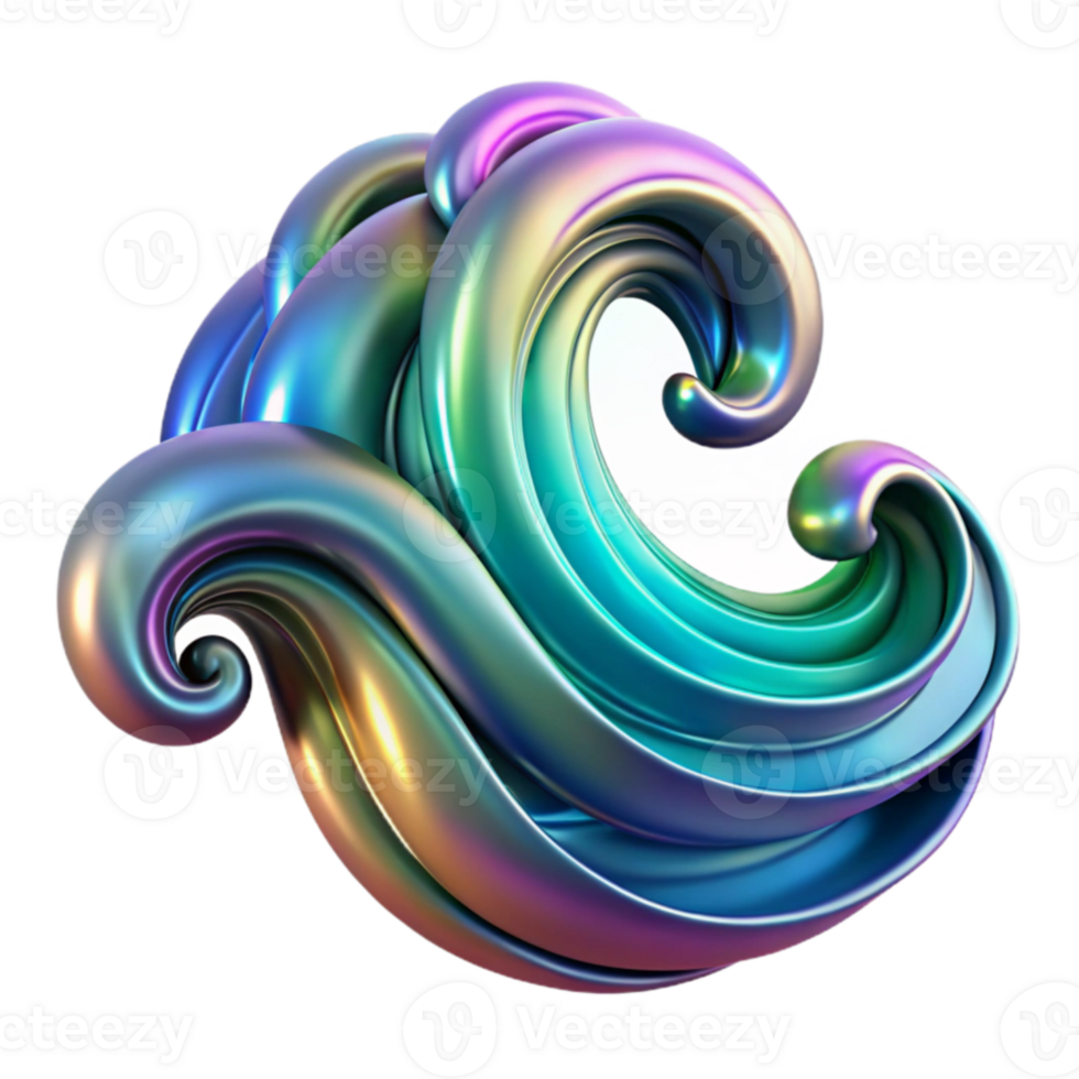 stunning traditional Abstract Iridescent Wave Swirls 3D Render high quality png