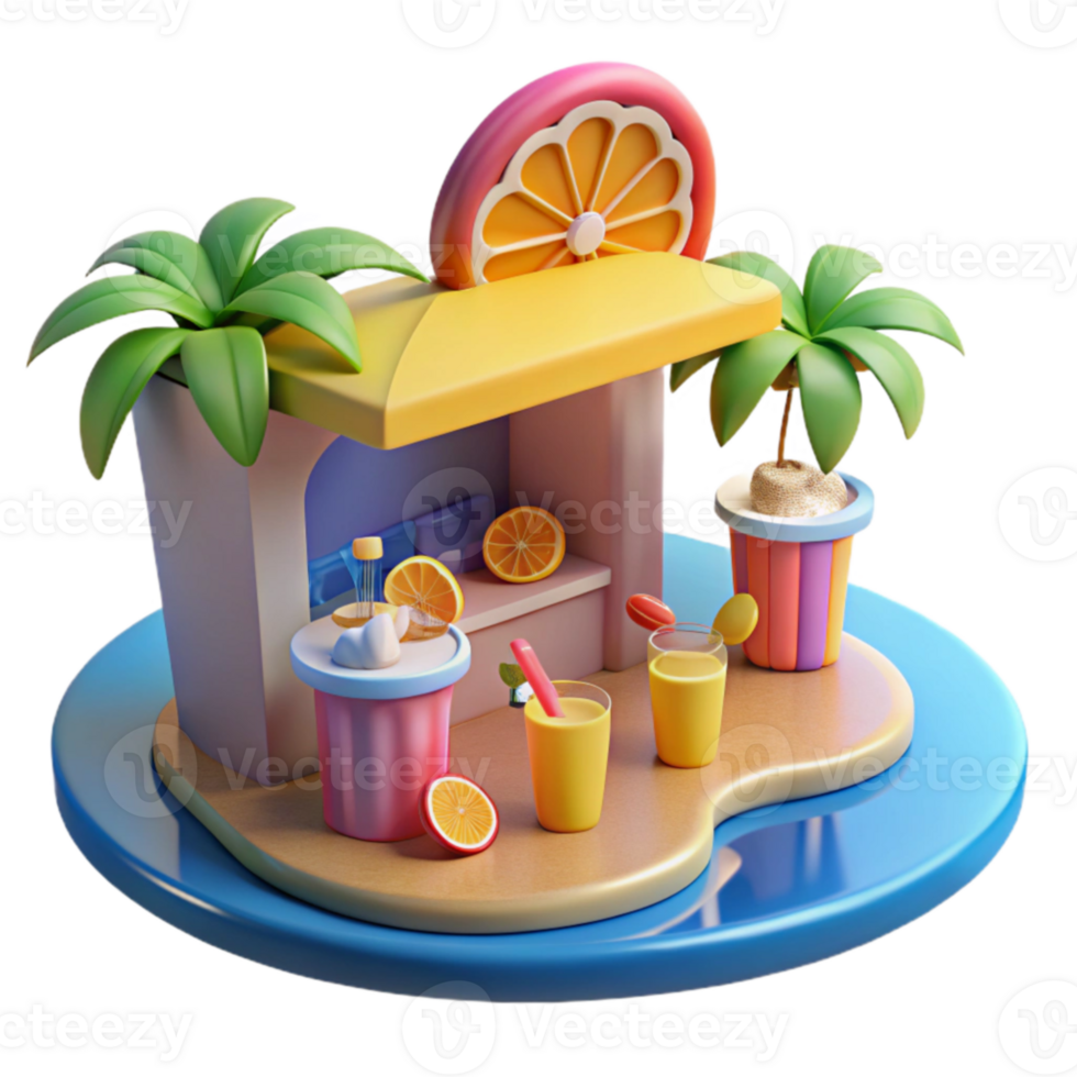 Tropical Juice Stand 3D Render of Summer Refreshments png