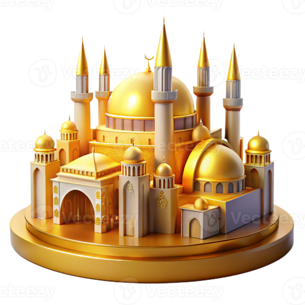 serene vintage Golden Mosque Architectural Design, 3D Model authentic png