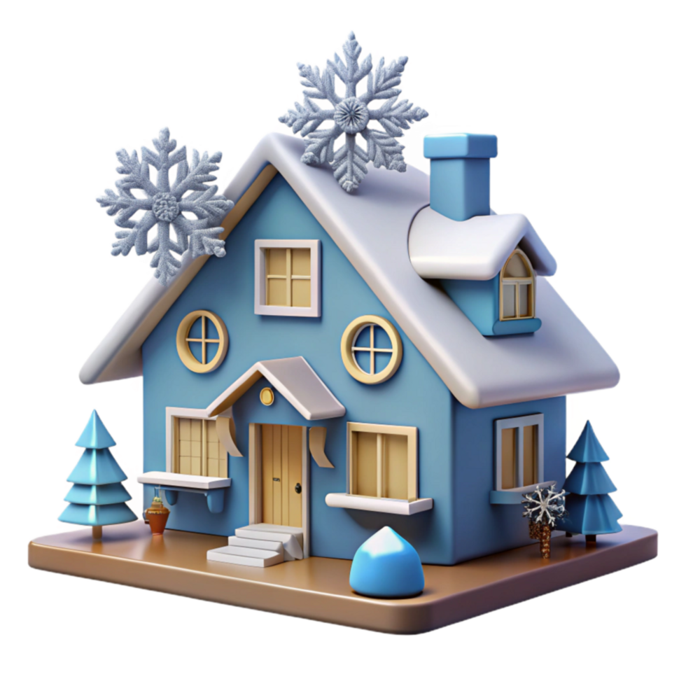 extraordinary minimalist Cozy Winter House 3D Model of Snow Covered Home high resolution png
