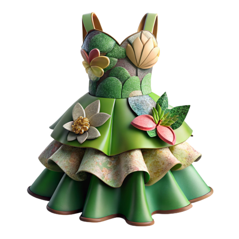 vibrant traditional Floral Green Dress 3D Render of Nature-Inspired Fashion authentic png