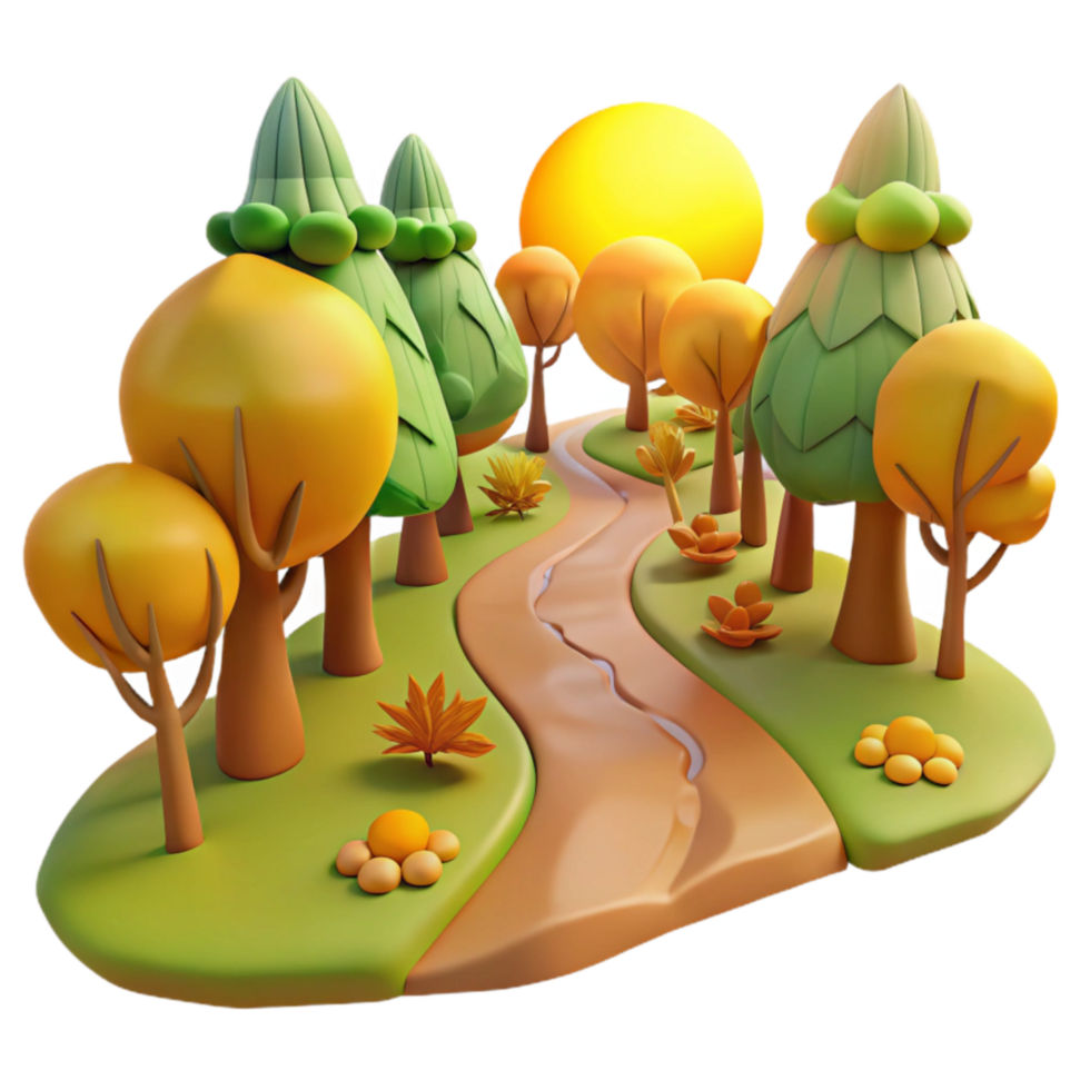 wonderful traditional Autumnal Forest Path 3D Cartoon Landscape exclusive png