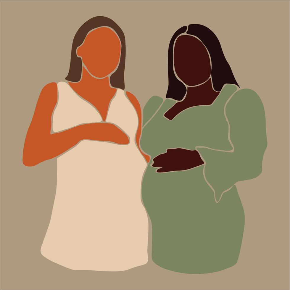 Abstract pregnant women in elegant line art style vector