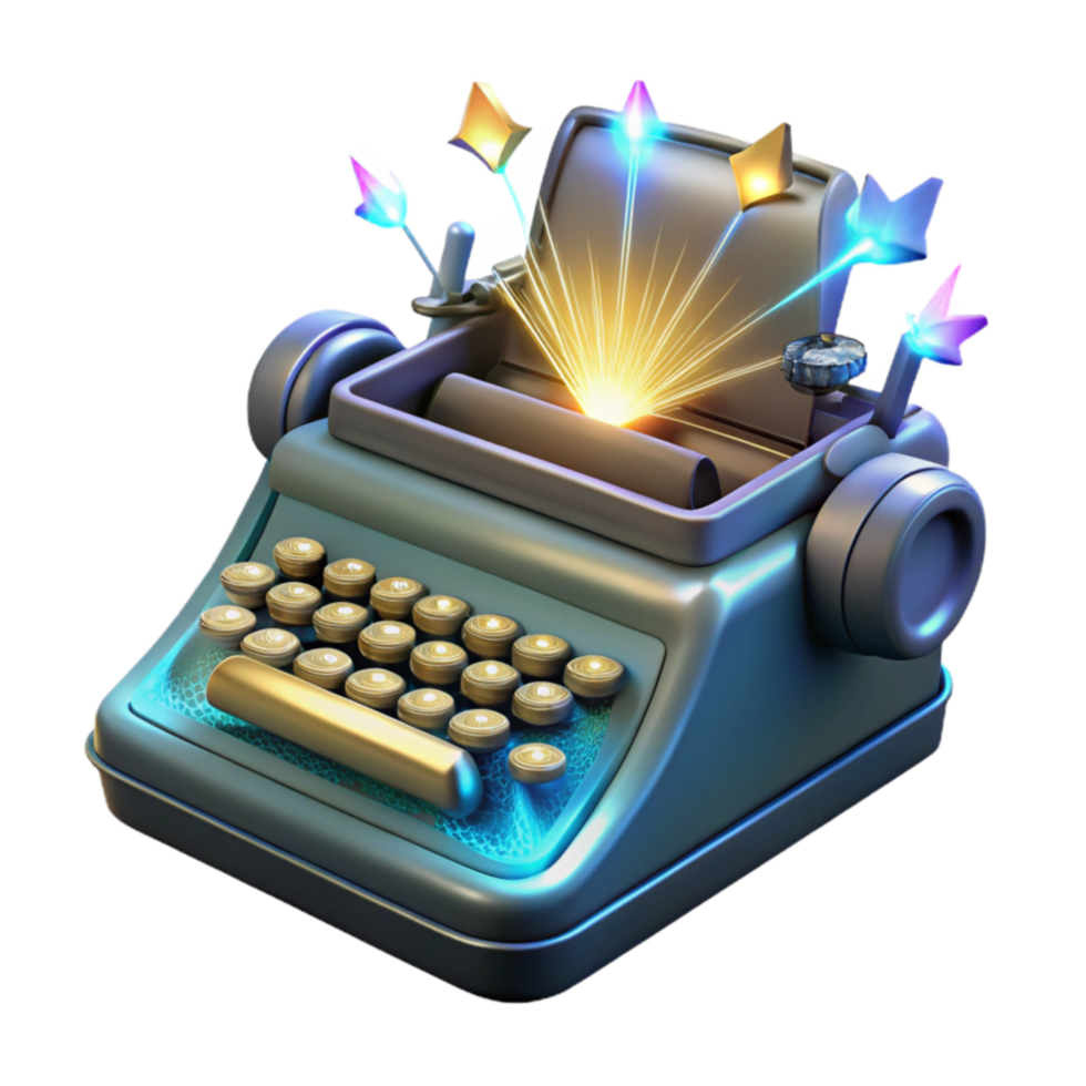 serene artistic Ideas Exploding from Vintage Typewriter professional png