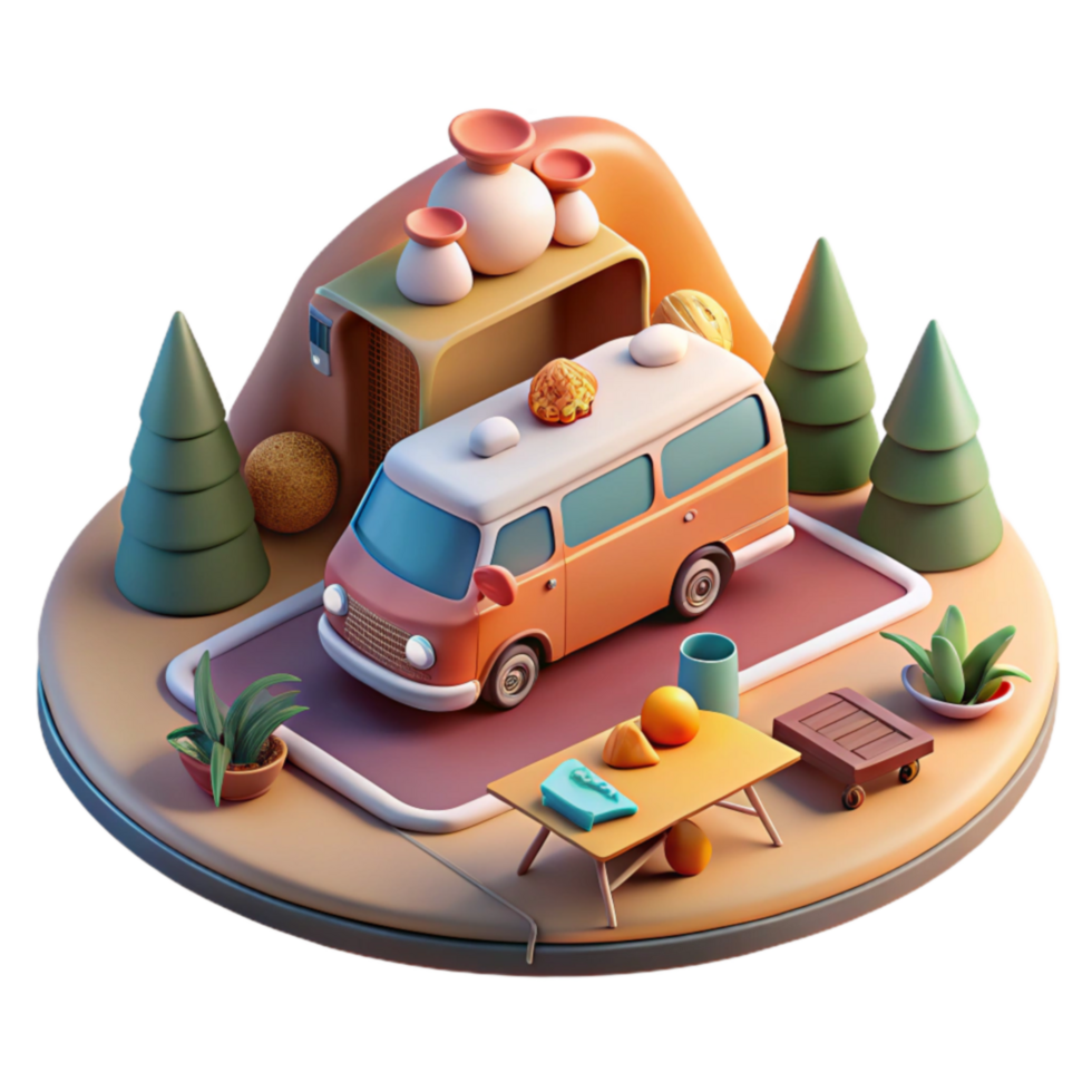 3D Render of Camper Van at Scenic Picnic png