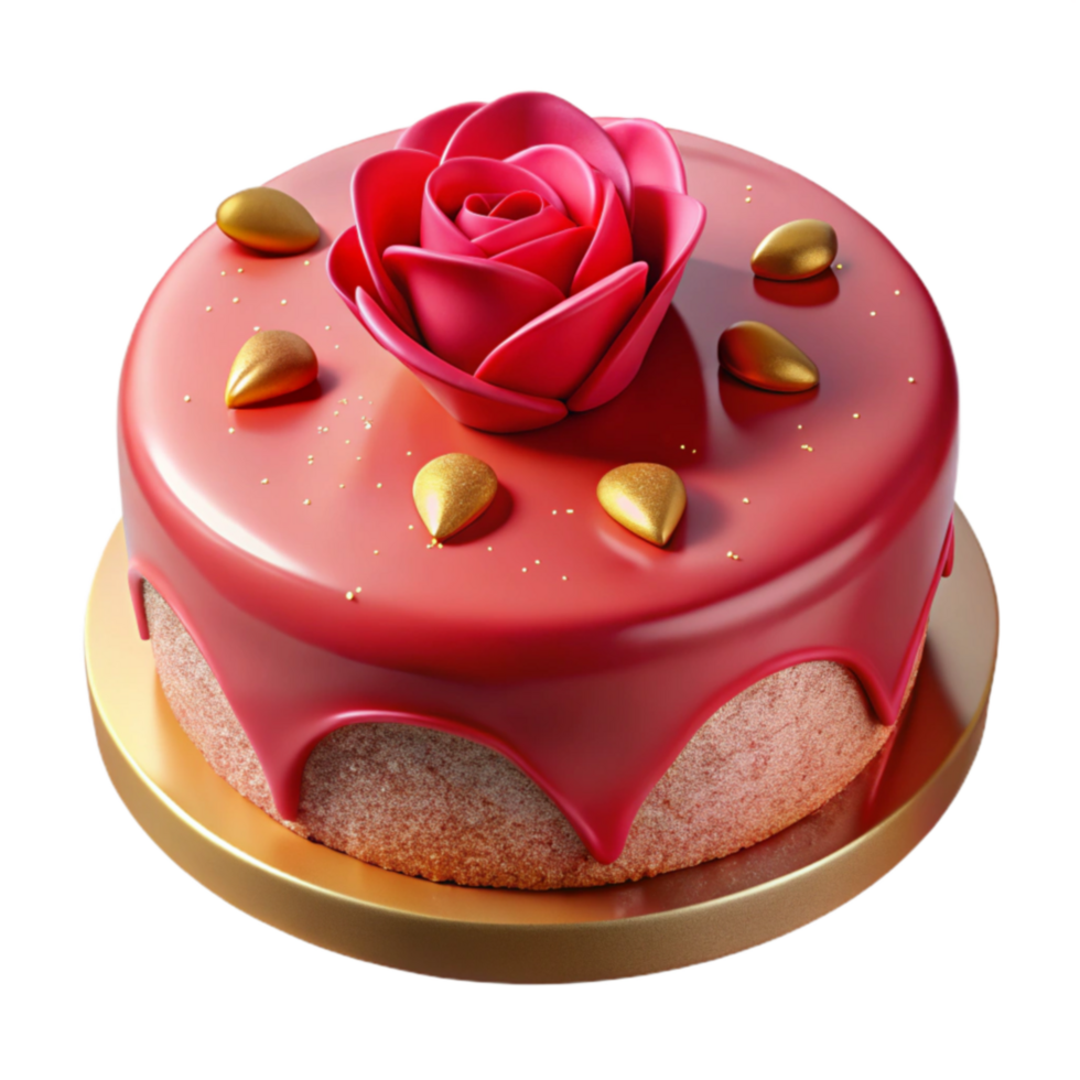 Elegant Red Velvet Cake with Rose and Gold png