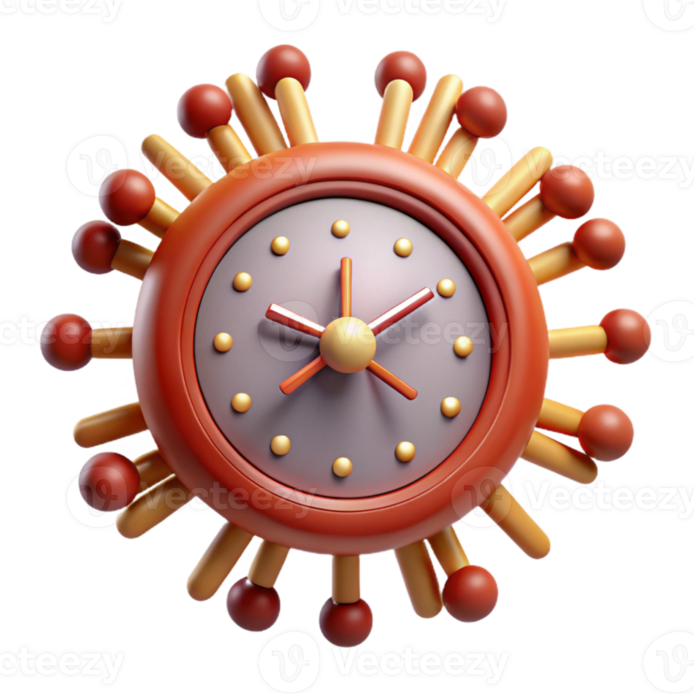 elegant classic Abstract Clock Design Time, Circular, Orange, Red, 3D Render detailed png