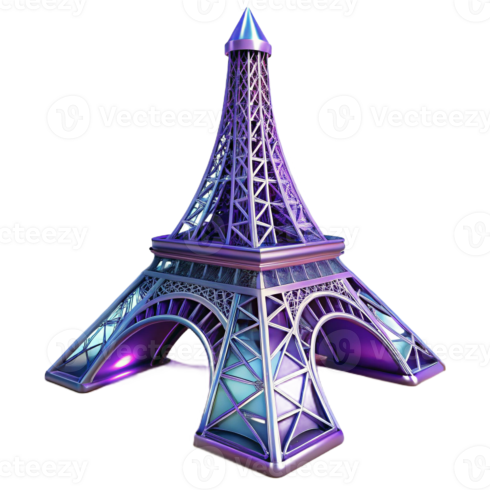 Purple Metal Eiffel Tower Model 3D Render png