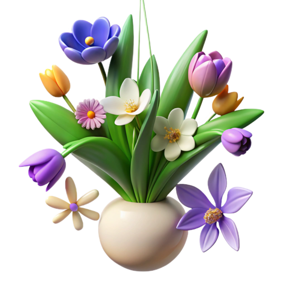 elegant creative Colorful Spring Flower Bouquet in Vase detailed png