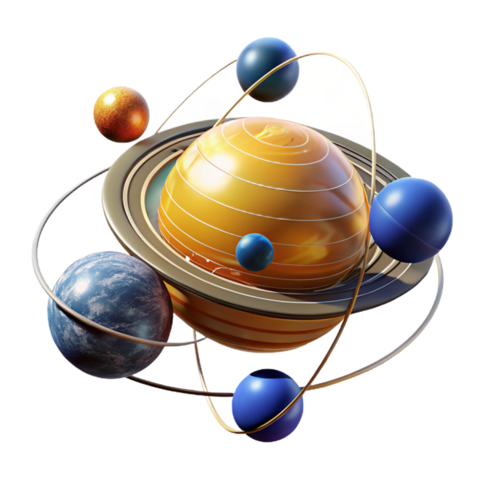 Cosmic Planetary System Orbits, Celestial Bodies, 3D Render png