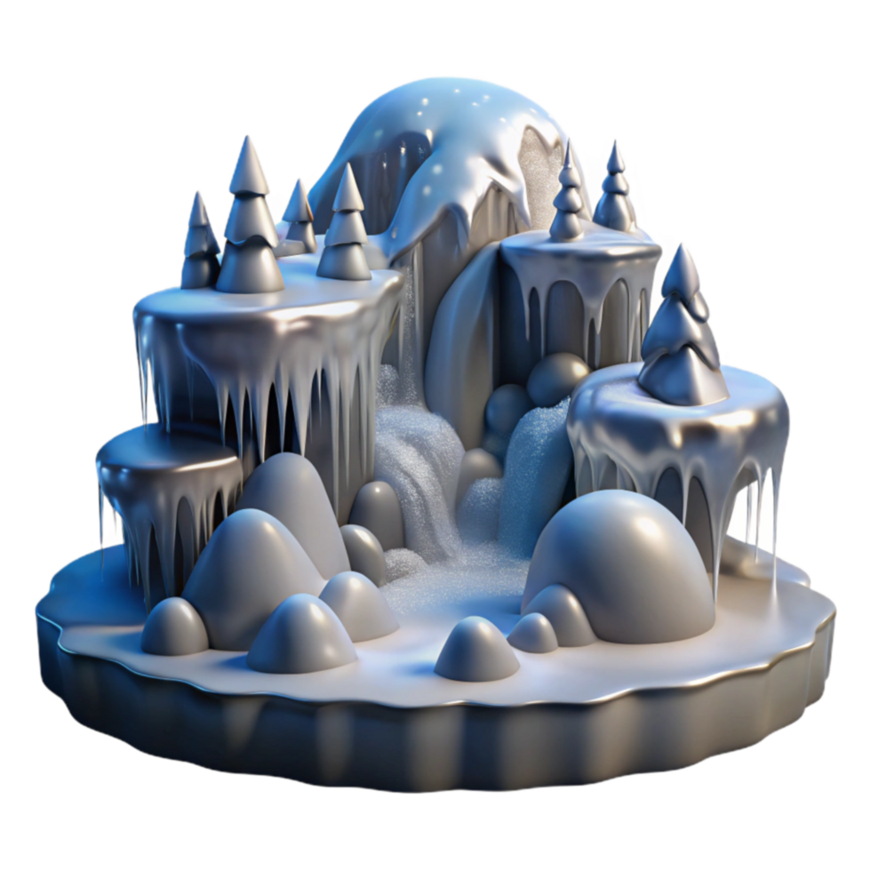 Frozen Waterfall Winter Scene 3D Render png